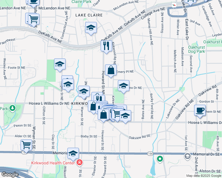 map of restaurants, bars, coffee shops, grocery stores, and more near 1986 Hallman Street Northeast in Atlanta