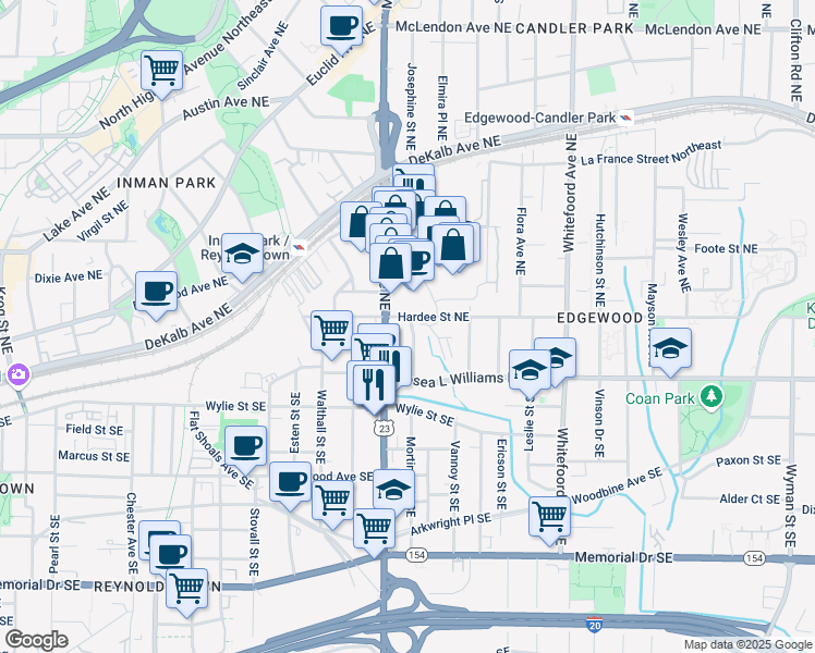map of restaurants, bars, coffee shops, grocery stores, and more near 1199 Hardee Street Northeast in Atlanta