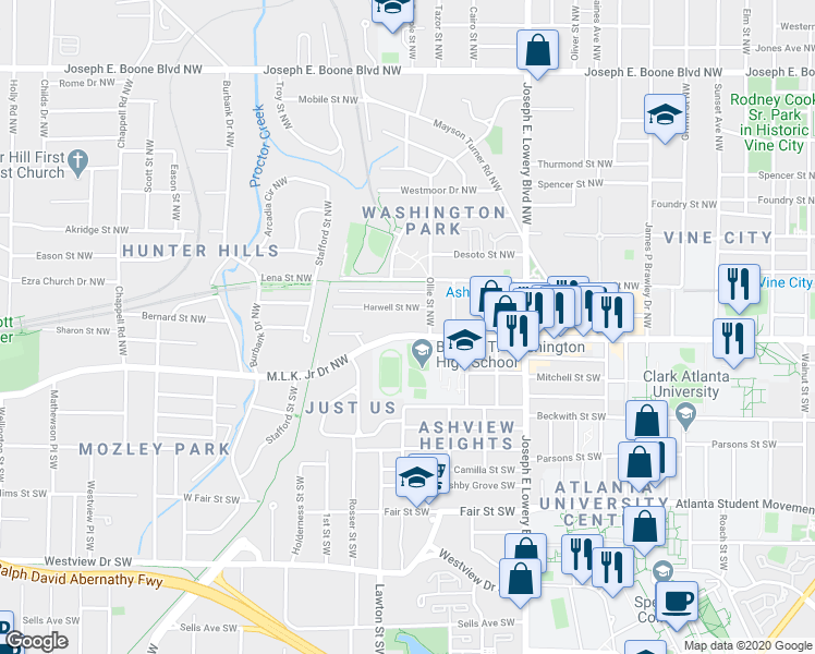 map of restaurants, bars, coffee shops, grocery stores, and more near in Atlanta