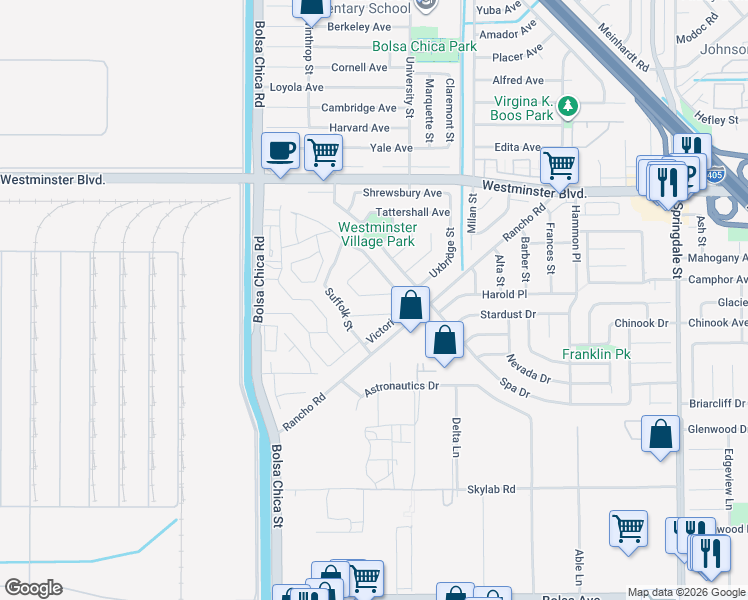 map of restaurants, bars, coffee shops, grocery stores, and more near 5291 Tufton Street in Westminster