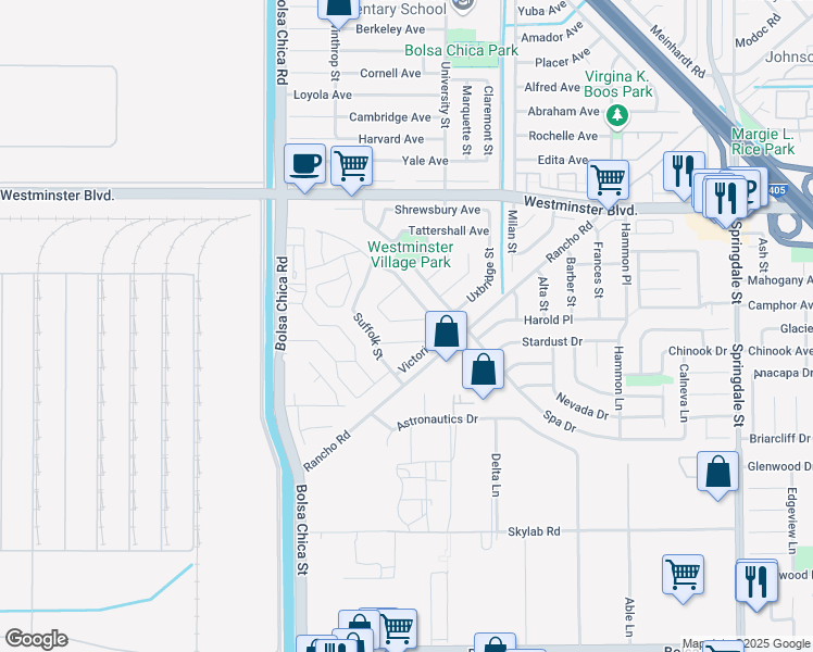 map of restaurants, bars, coffee shops, grocery stores, and more near 5291 Tufton Street in Westminster