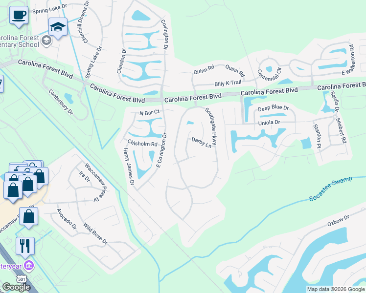 map of restaurants, bars, coffee shops, grocery stores, and more near 4600 Hidden Creek Lane in Myrtle Beach