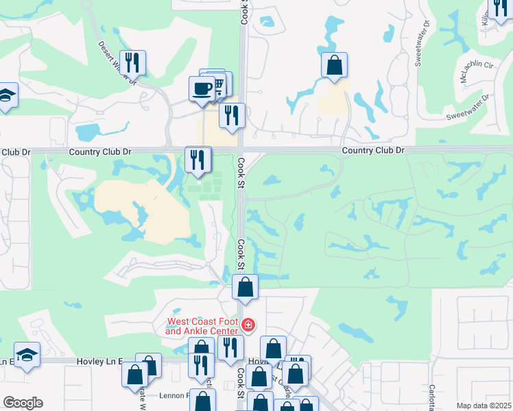 map of restaurants, bars, coffee shops, grocery stores, and more near 2 Old Ranch Road in Palm Desert