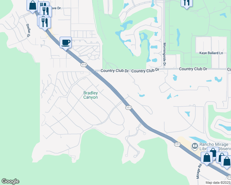 map of restaurants, bars, coffee shops, grocery stores, and more near California 111 in Rancho Mirage