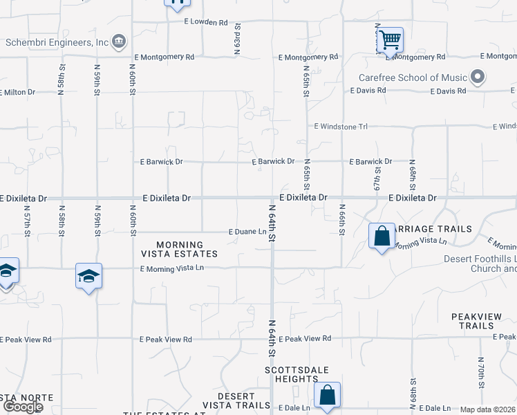map of restaurants, bars, coffee shops, grocery stores, and more near 6334 East Duane Lane in Cave Creek
