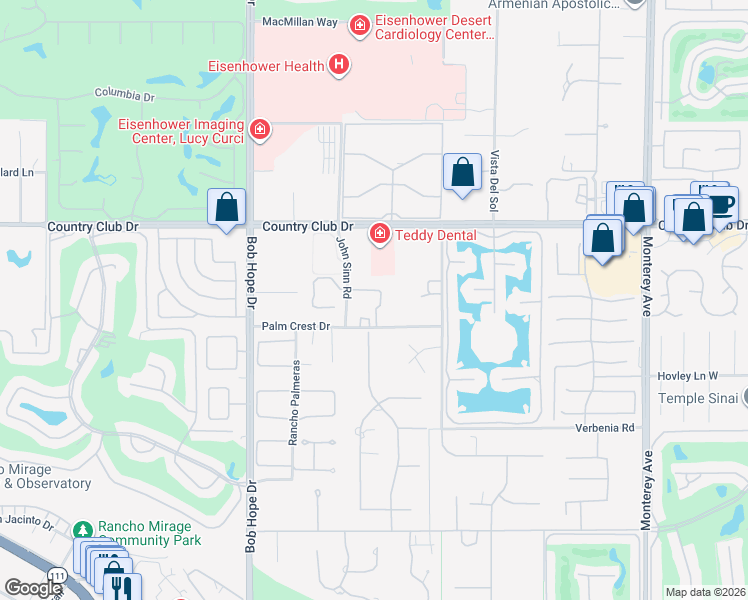 map of restaurants, bars, coffee shops, grocery stores, and more near 72200 Vallat Road in Rancho Mirage