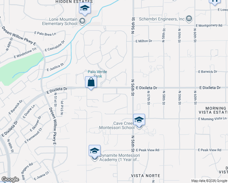 map of restaurants, bars, coffee shops, grocery stores, and more near 5507 East Juniper Canyon Drive in Cave Creek
