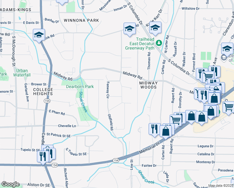 map of restaurants, bars, coffee shops, grocery stores, and more near 2634 Charlesgate Avenue in Decatur