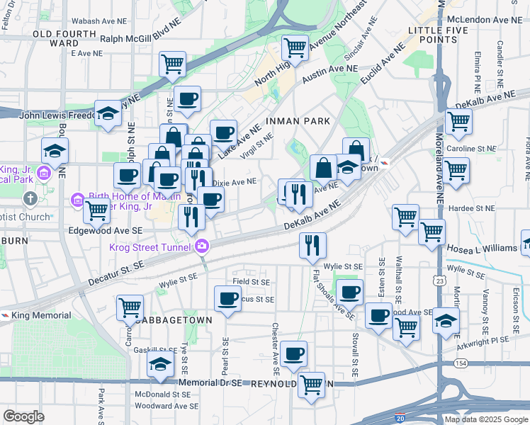 map of restaurants, bars, coffee shops, grocery stores, and more near 840 DeKalb Avenue Northeast in Atlanta