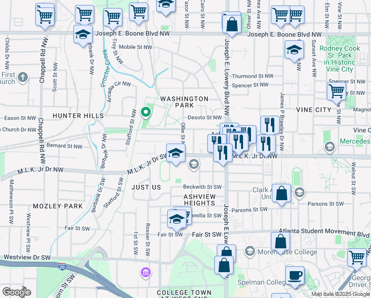 map of restaurants, bars, coffee shops, grocery stores, and more near in Atlanta