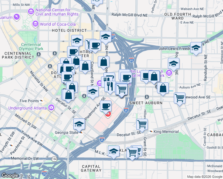 map of restaurants, bars, coffee shops, grocery stores, and more near in Atlanta