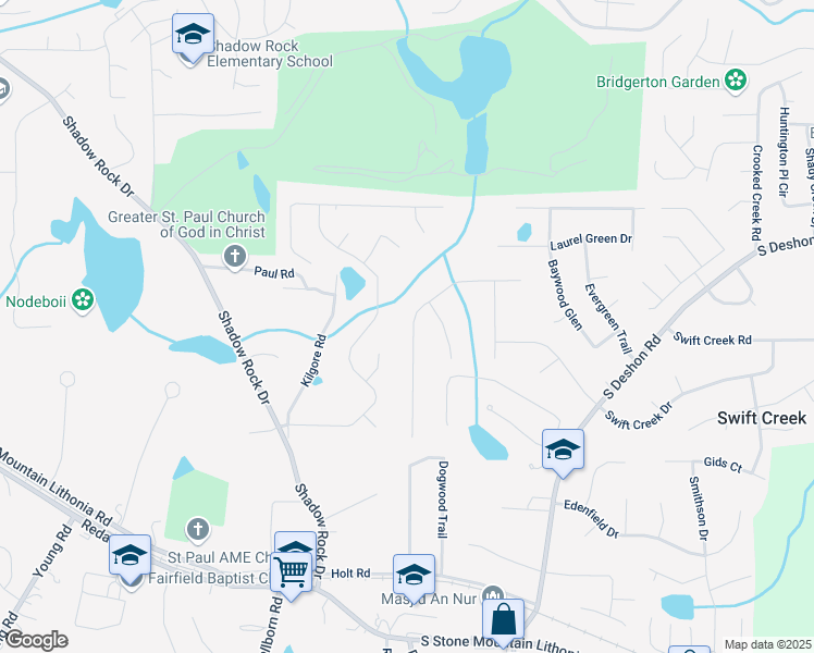 map of restaurants, bars, coffee shops, grocery stores, and more near 6166 Silver Spur Drive in Lithonia