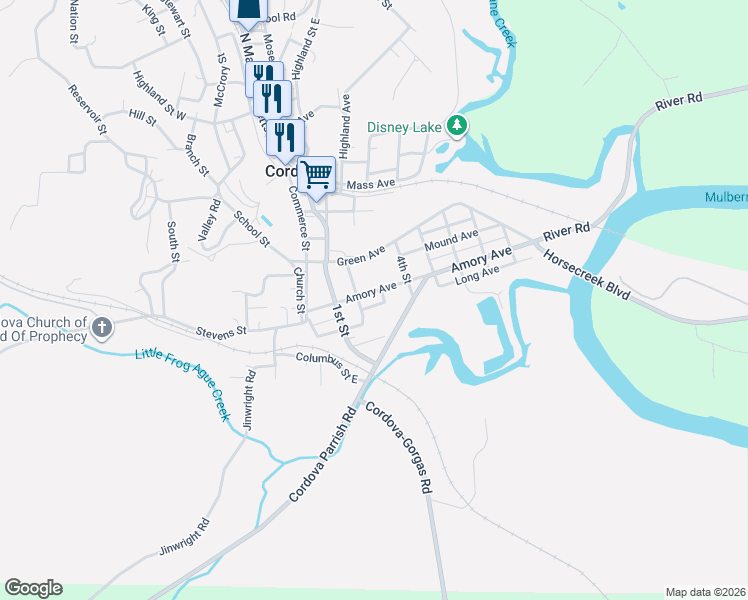 map of restaurants, bars, coffee shops, grocery stores, and more near Longview Avenue in Cordova