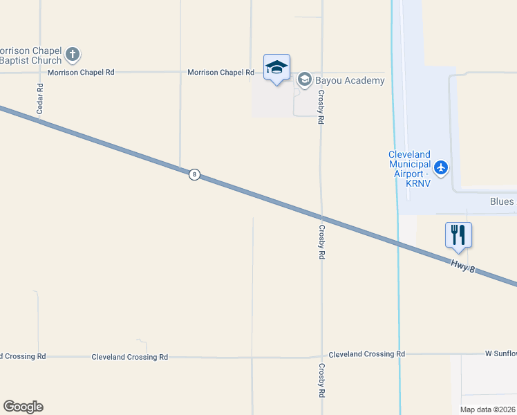 map of restaurants, bars, coffee shops, grocery stores, and more near 3293 Mississippi 8 in Cleveland