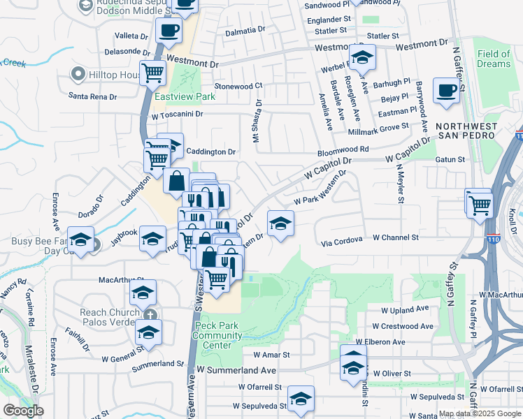 map of restaurants, bars, coffee shops, grocery stores, and more near 1211 West Capitol Drive in Los Angeles