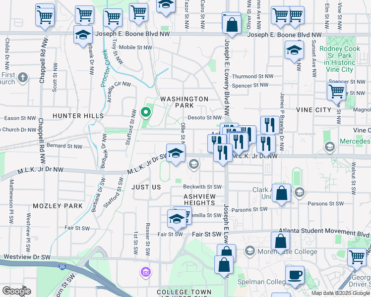map of restaurants, bars, coffee shops, grocery stores, and more near in Atlanta