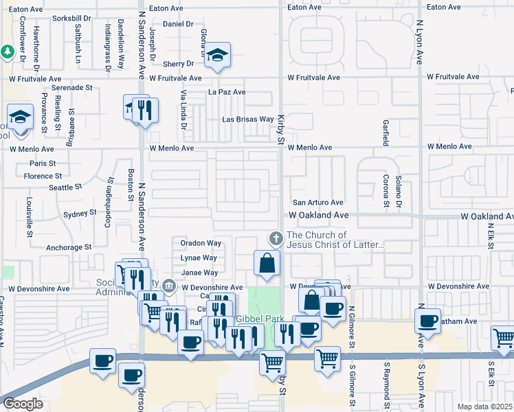 map of restaurants, bars, coffee shops, grocery stores, and more near 601 North Kirby Street in Hemet