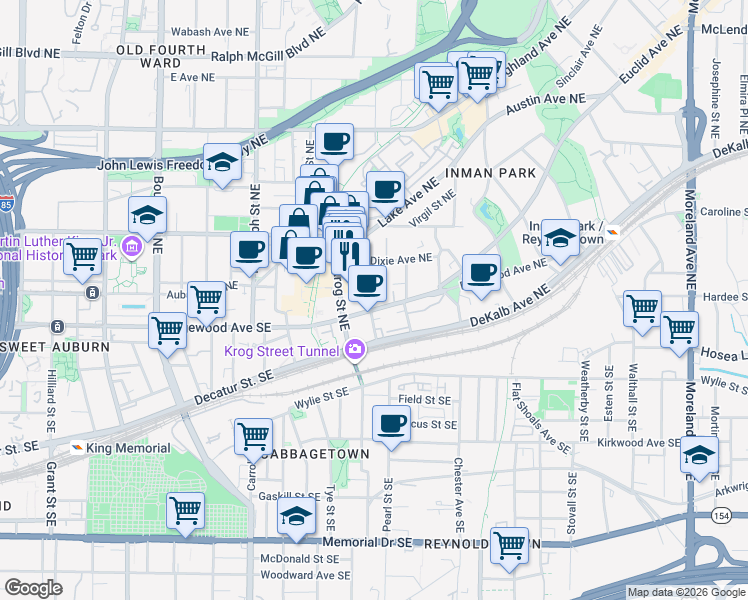 map of restaurants, bars, coffee shops, grocery stores, and more near in Atlanta