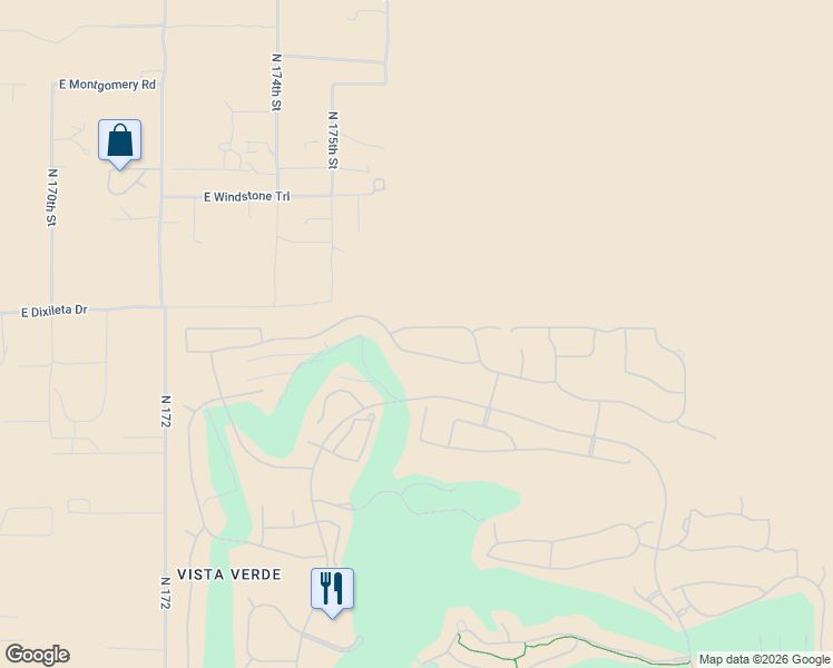 map of restaurants, bars, coffee shops, grocery stores, and more near 17662 East Woolsey Way in Rio Verde