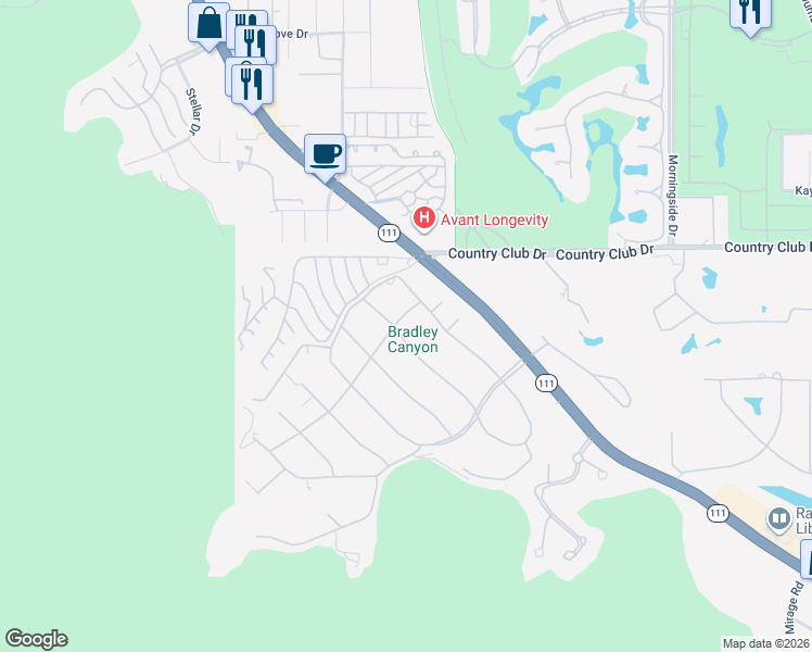 map of restaurants, bars, coffee shops, grocery stores, and more near 40286 Tonopah Road in Rancho Mirage