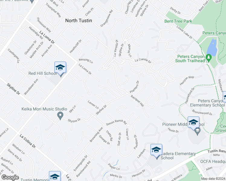 map of restaurants, bars, coffee shops, grocery stores, and more near 1912 Park Skyline Road in Santa Ana