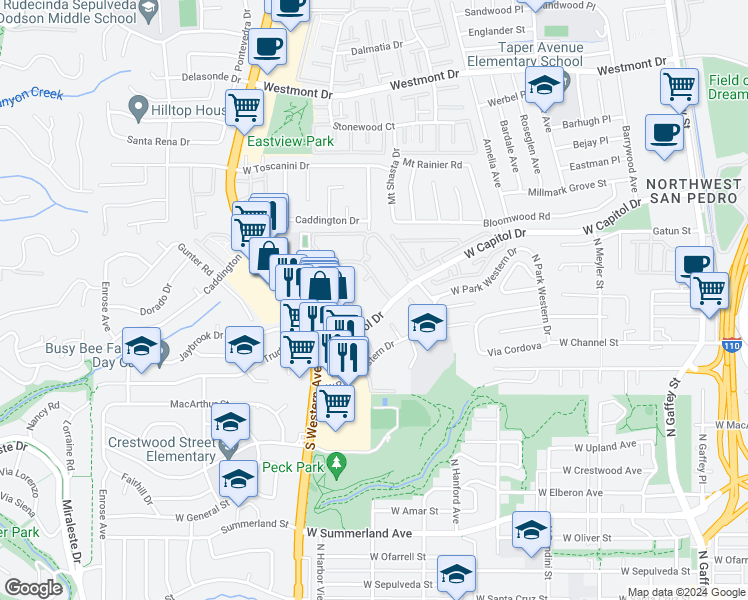 map of restaurants, bars, coffee shops, grocery stores, and more near 1405 Brett Place in Los Angeles