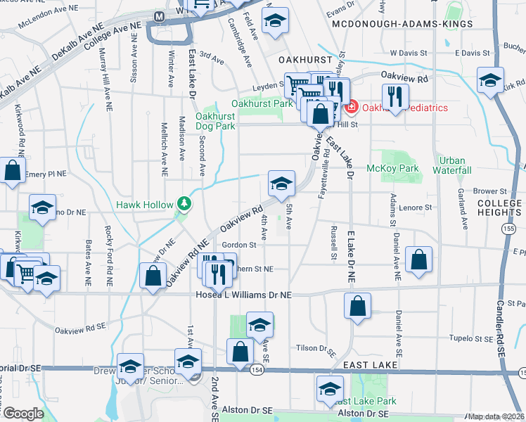 map of restaurants, bars, coffee shops, grocery stores, and more near 110 North 4th Avenue North in Decatur