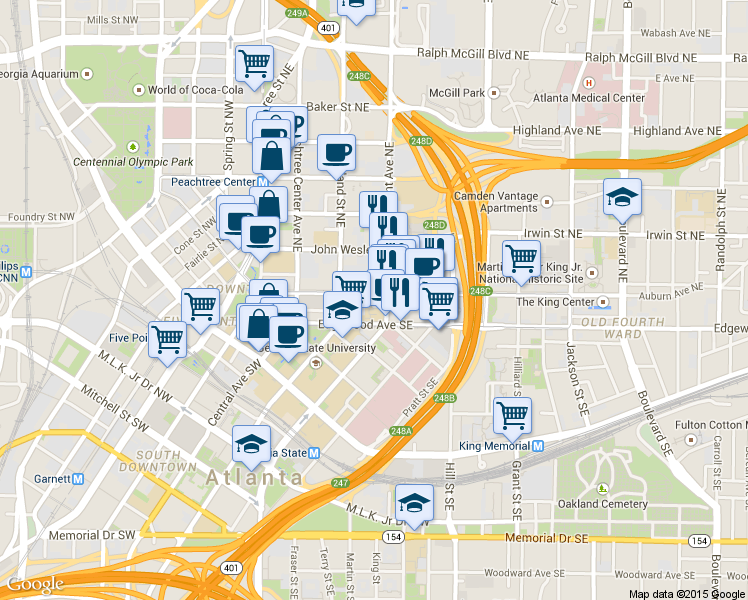 map of restaurants, bars, coffee shops, grocery stores, and more near 60 Piedmont Avenue Northeast in Atlanta