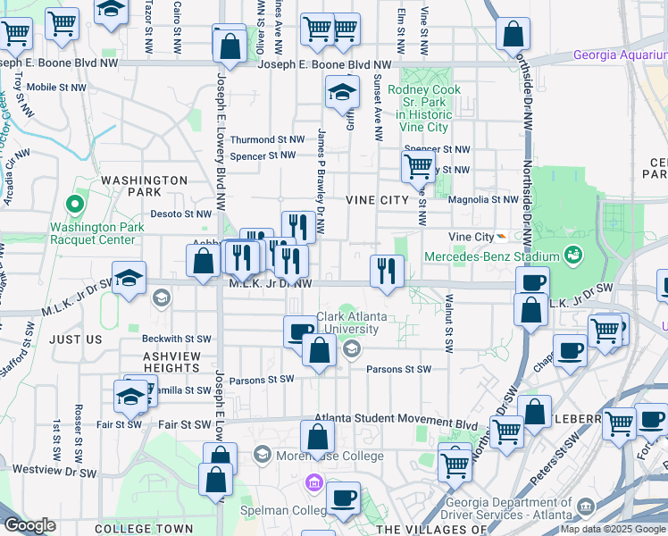 map of restaurants, bars, coffee shops, grocery stores, and more near 20 Griffin Street Northwest in Atlanta