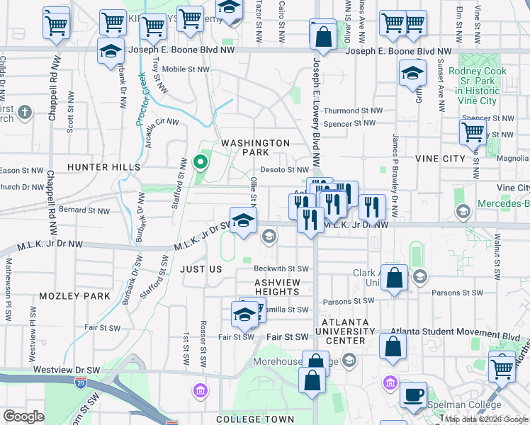 map of restaurants, bars, coffee shops, grocery stores, and more near 39 Booker Street Northwest in Atlanta