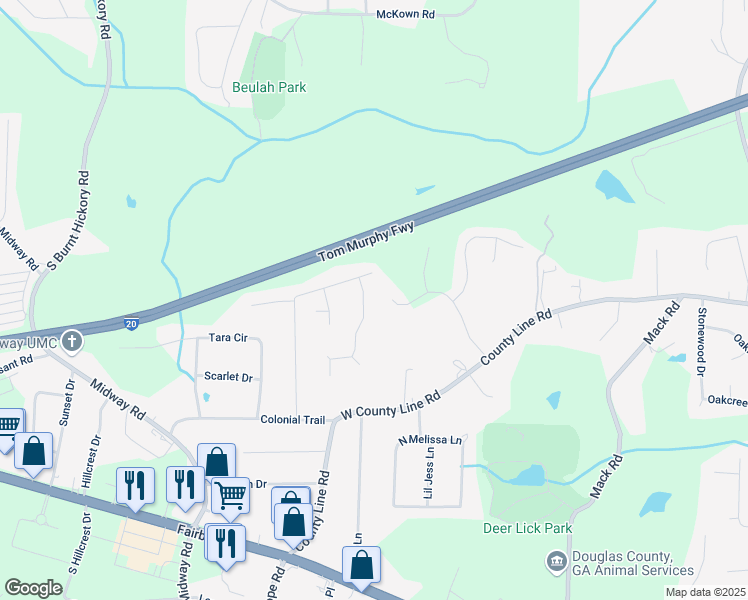map of restaurants, bars, coffee shops, grocery stores, and more near 1789 Blanche Drive in Douglasville