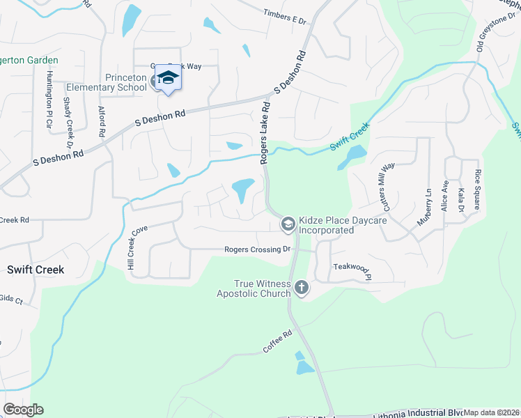 map of restaurants, bars, coffee shops, grocery stores, and more near 1529 Rogers Preserve Road in Lithonia