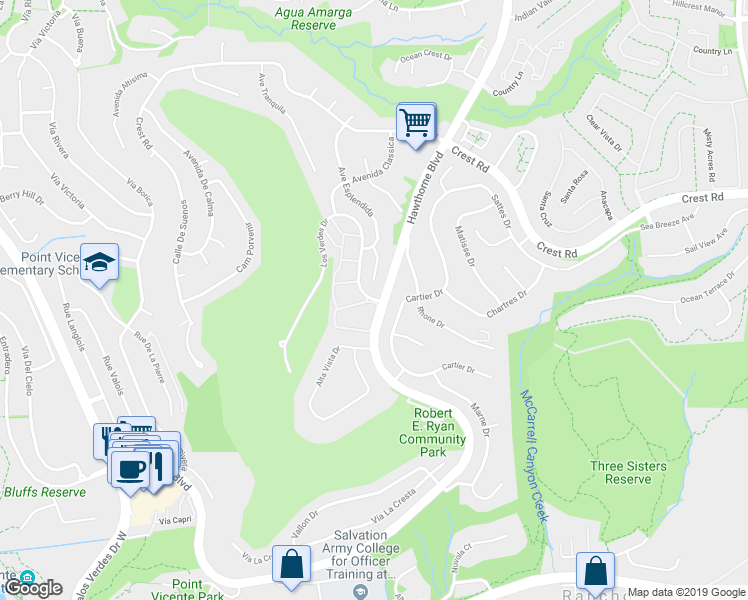 map of restaurants, bars, coffee shops, grocery stores, and more near 6714 Los Verdes Drive in Rancho Palos Verdes