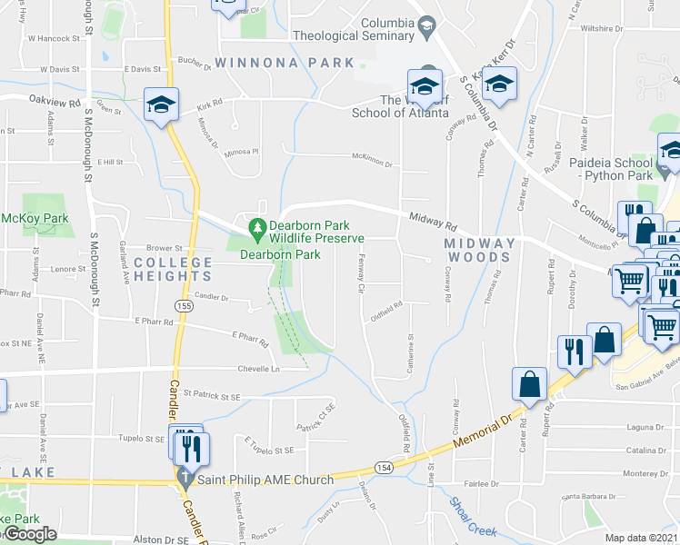 map of restaurants, bars, coffee shops, grocery stores, and more near 1535 Deerwood Drive in Decatur