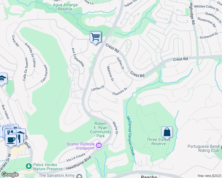 map of restaurants, bars, coffee shops, grocery stores, and more near 6461 Chartres Drive in Rancho Palos Verdes