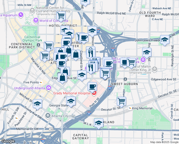 map of restaurants, bars, coffee shops, grocery stores, and more near 60 Piedmont Avenue Northeast in Atlanta