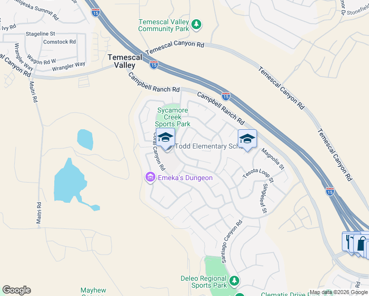 map of restaurants, bars, coffee shops, grocery stores, and more near 25051 Peppertree Court in Corona