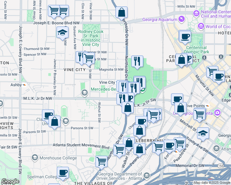 map of restaurants, bars, coffee shops, grocery stores, and more near in Atlanta