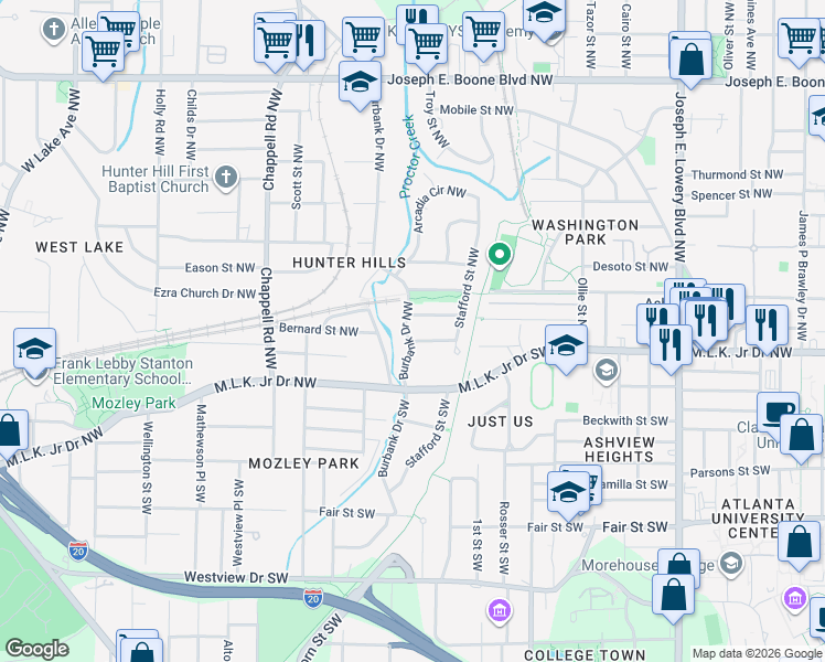 map of restaurants, bars, coffee shops, grocery stores, and more near 1225 Gardenia Street Northwest in Atlanta