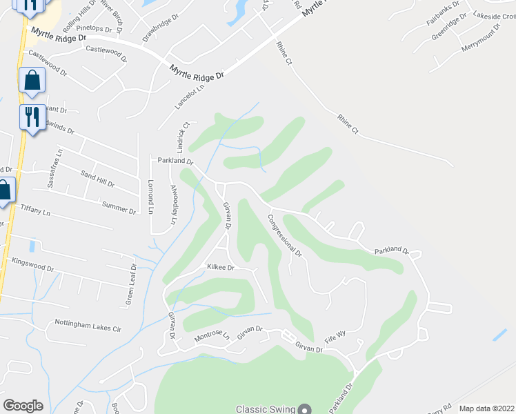 map of restaurants, bars, coffee shops, grocery stores, and more near 4380 Parkland Drive in Myrtle Beach