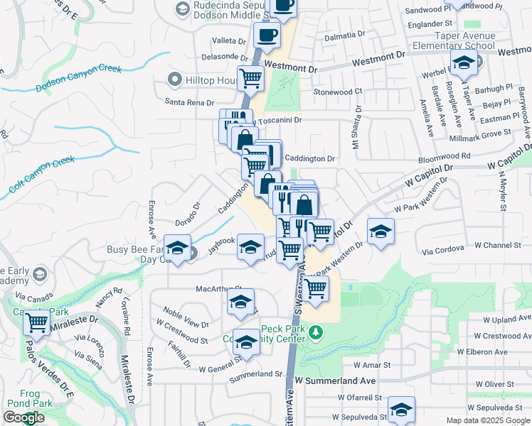 map of restaurants, bars, coffee shops, grocery stores, and more near 28901 South Western Avenue in Rancho Palos Verdes