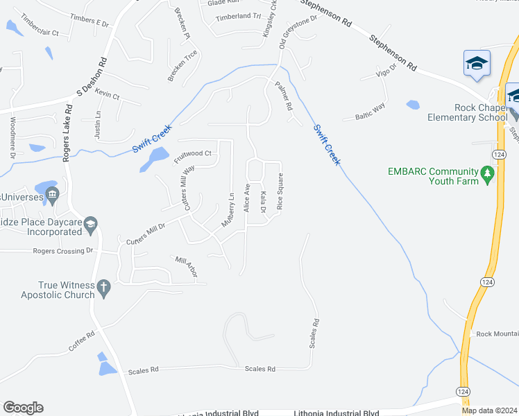 map of restaurants, bars, coffee shops, grocery stores, and more near 1395 Kala Drive in Lithonia