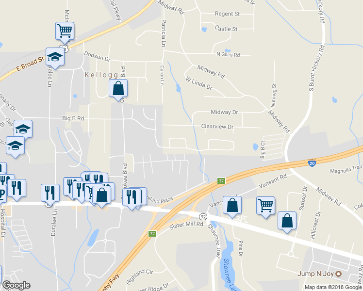 map of restaurants, bars, coffee shops, grocery stores, and more near 5458 Somer Mill Road in Douglasville