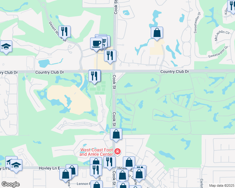 map of restaurants, bars, coffee shops, grocery stores, and more near 2 Old Ranch Road in Palm Desert