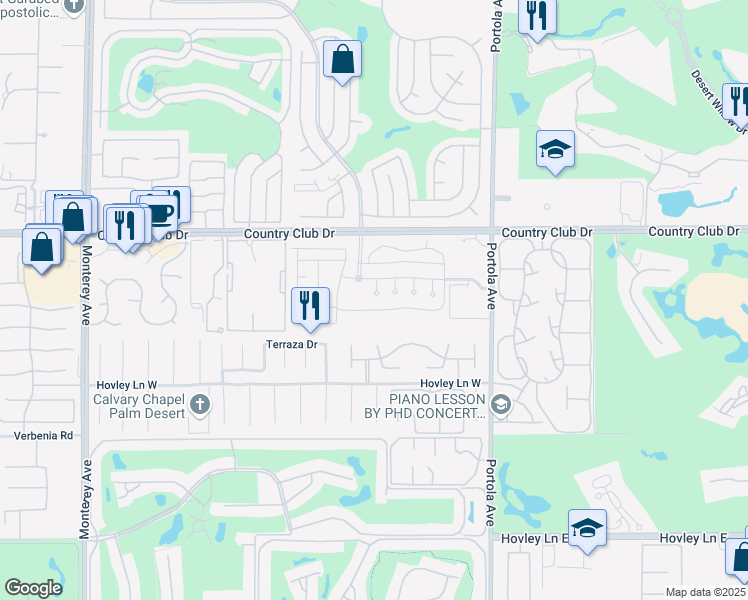 map of restaurants, bars, coffee shops, grocery stores, and more near 106 Piazza Perrone in Palm Desert