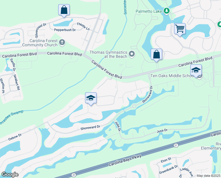 map of restaurants, bars, coffee shops, grocery stores, and more near 155 Westhaven Drive in Myrtle Beach