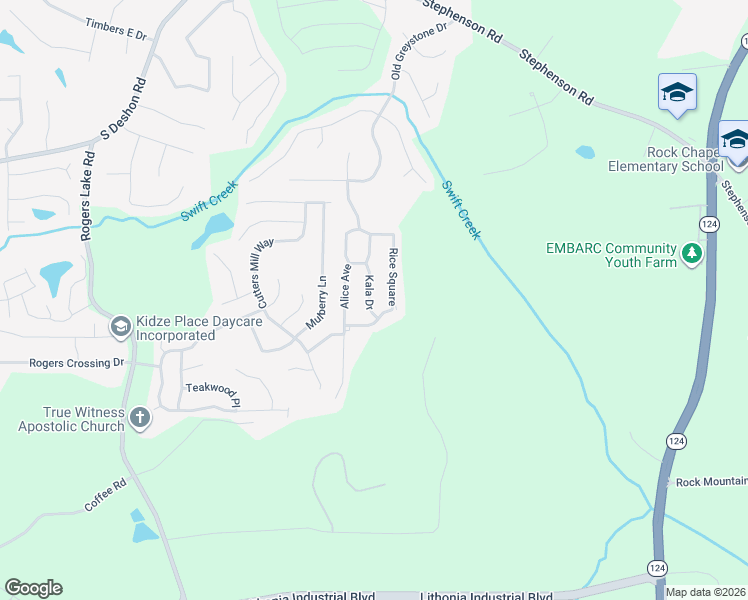 map of restaurants, bars, coffee shops, grocery stores, and more near 1396 Kala Drive in Lithonia