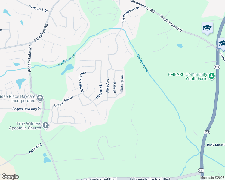 map of restaurants, bars, coffee shops, grocery stores, and more near 1395 Kala Drive in Lithonia