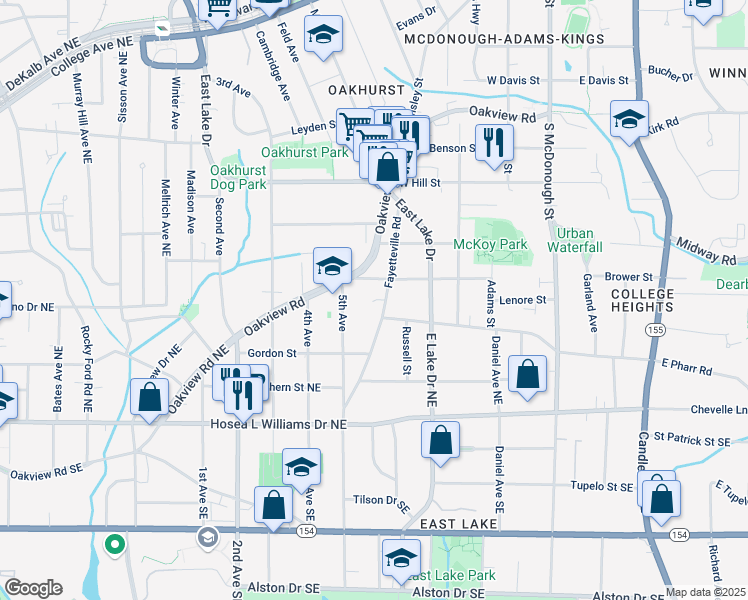 map of restaurants, bars, coffee shops, grocery stores, and more near 323 Fayetteville Road in Decatur
