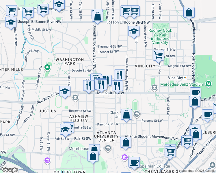 map of restaurants, bars, coffee shops, grocery stores, and more near 755 Liberty Commons Drive in Atlanta
